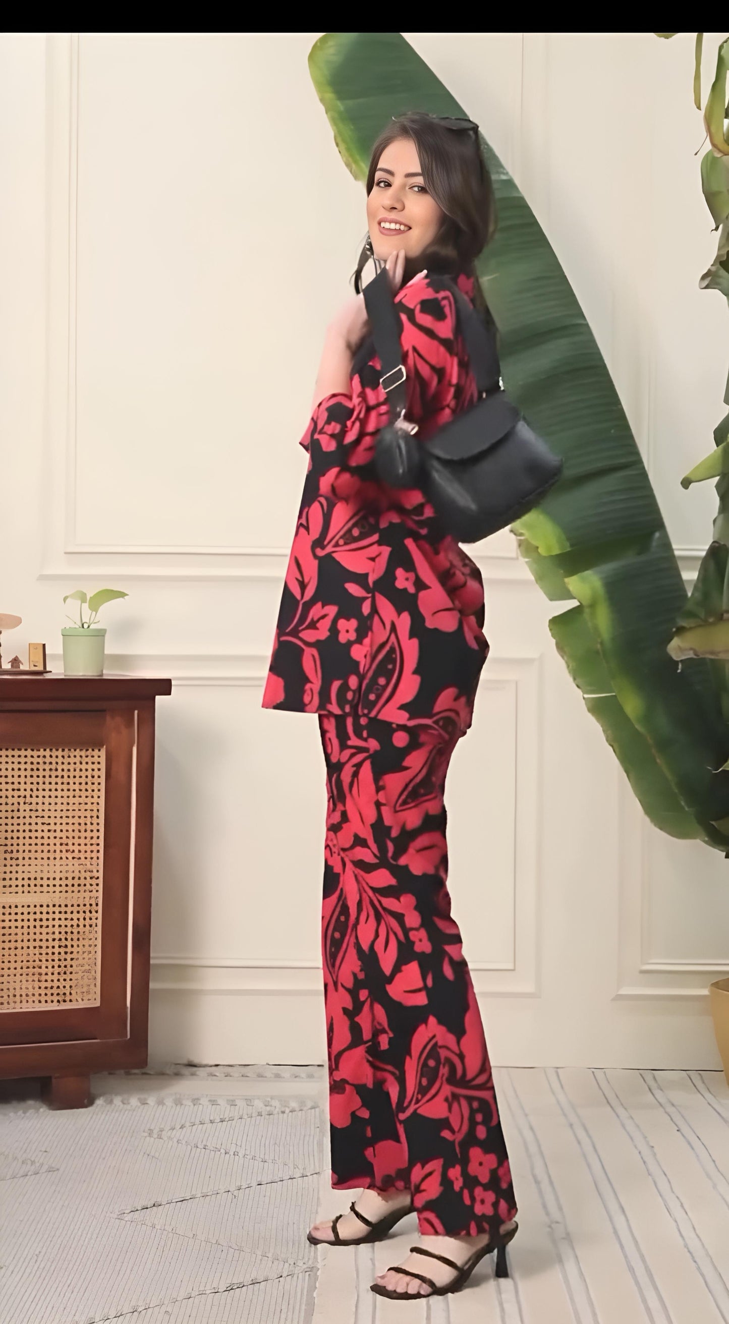 Black & Red Printed Co-ord Set