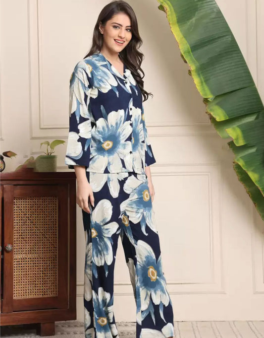 White & Blue Flower Co-ord Set