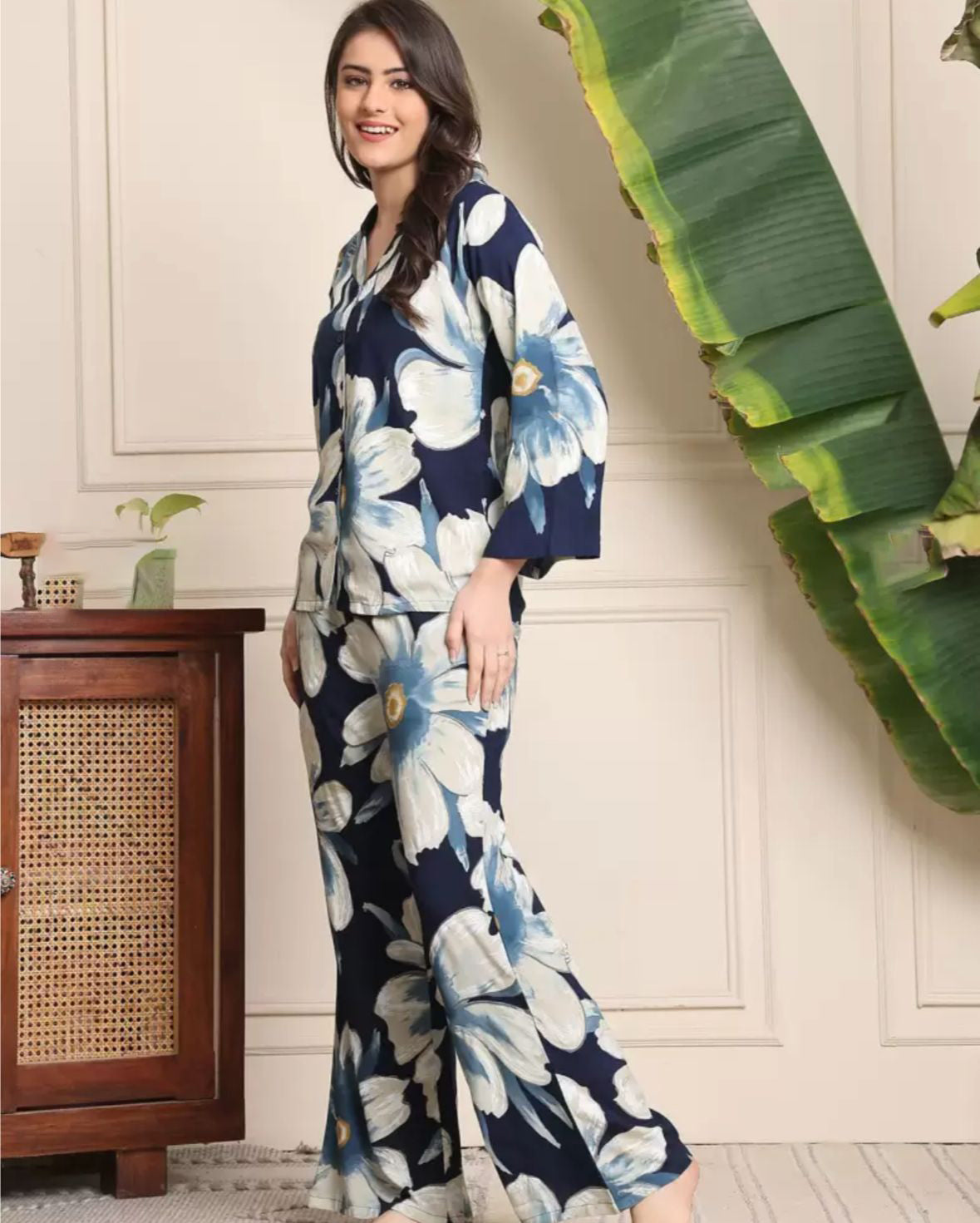 White & Blue Flower Co-ord Set