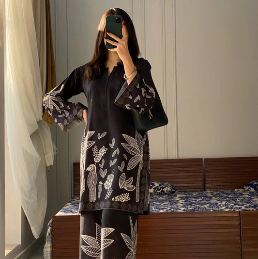 Black Floral 2 Pcs Co-ord Set