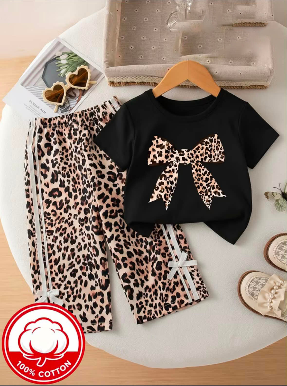 Black Leopard Bow Girls Co-Ord Set
