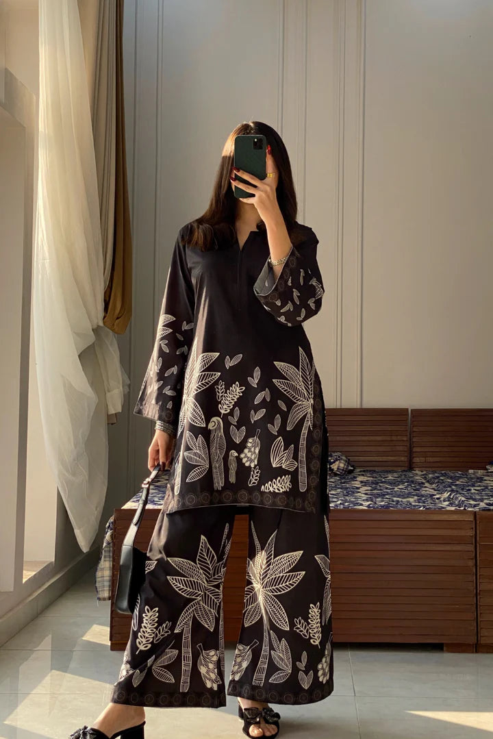 Black Floral 2 Pcs Co-ord Set