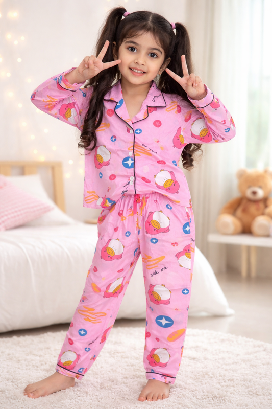 Cute Girls Pink Cartoon Nightwear Pajama Set