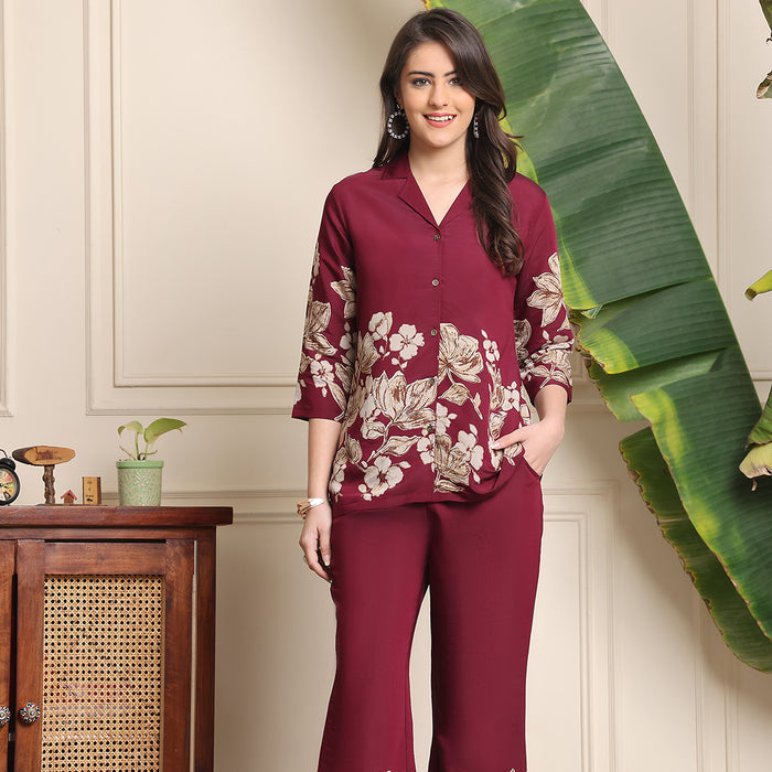 F#255 Wine Floral Co-ord Set