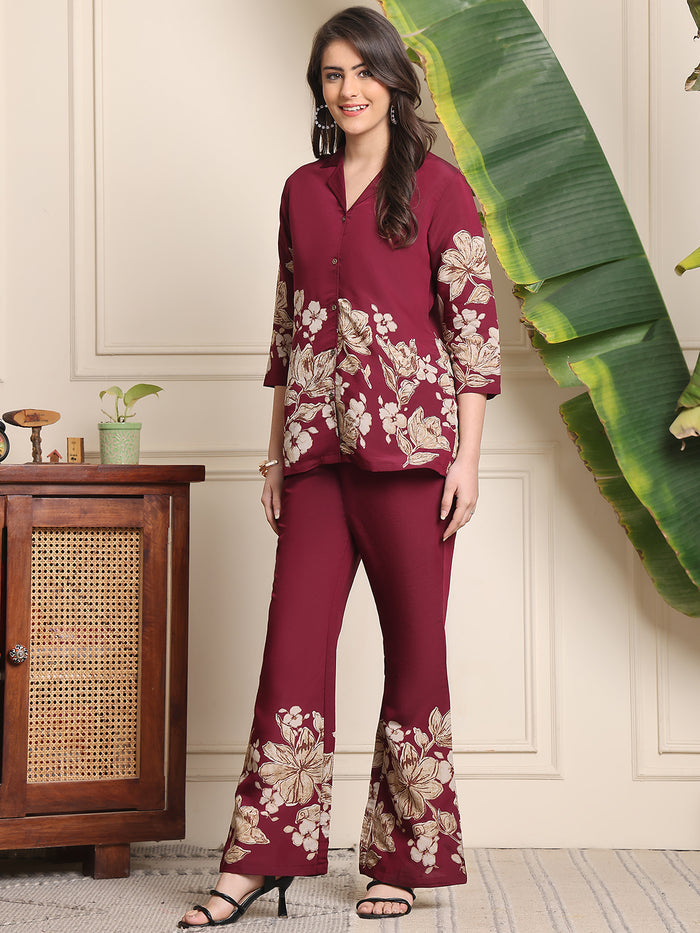 F#255 Wine Floral Co-ord Set