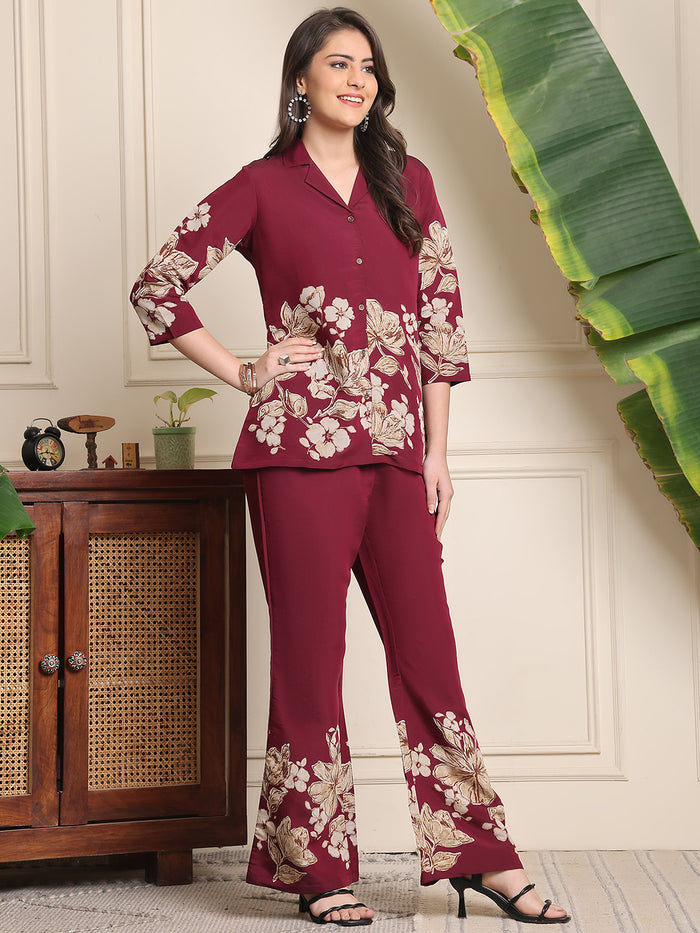 F#255 Wine Floral Co-ord Set