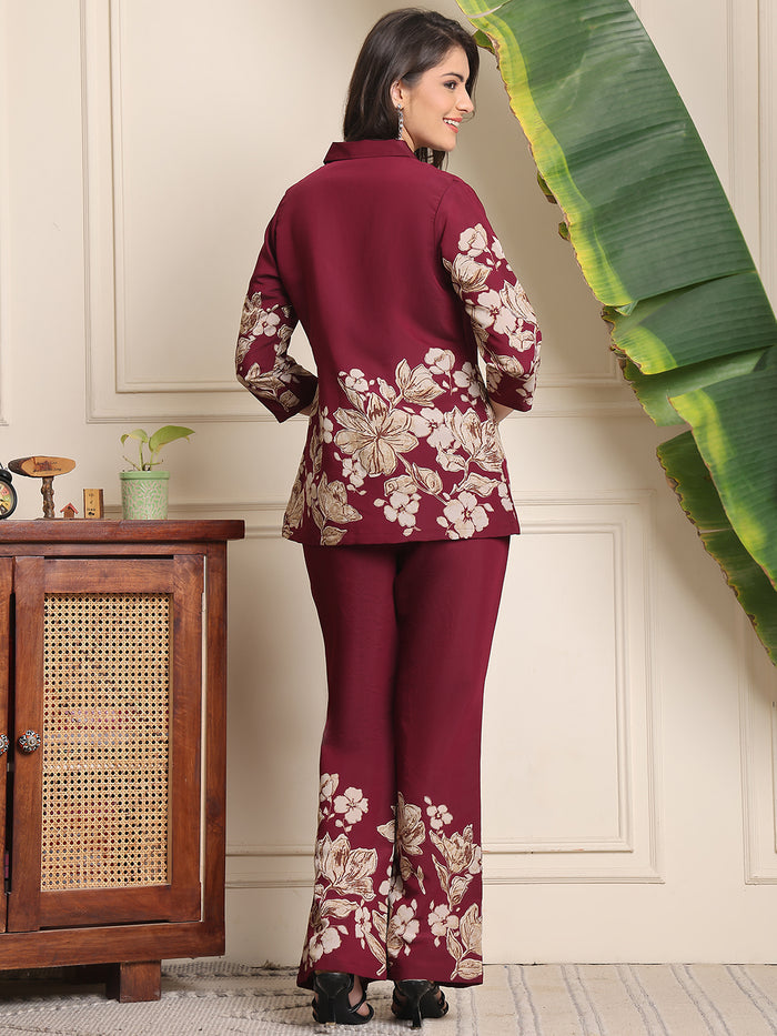 F#255 Wine Floral Co-ord Set