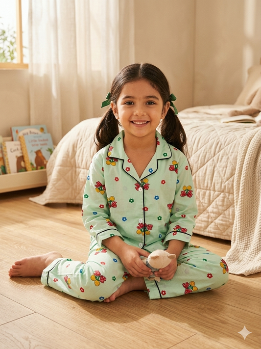 Girls Mint Green Butterfly Print Pajama Set