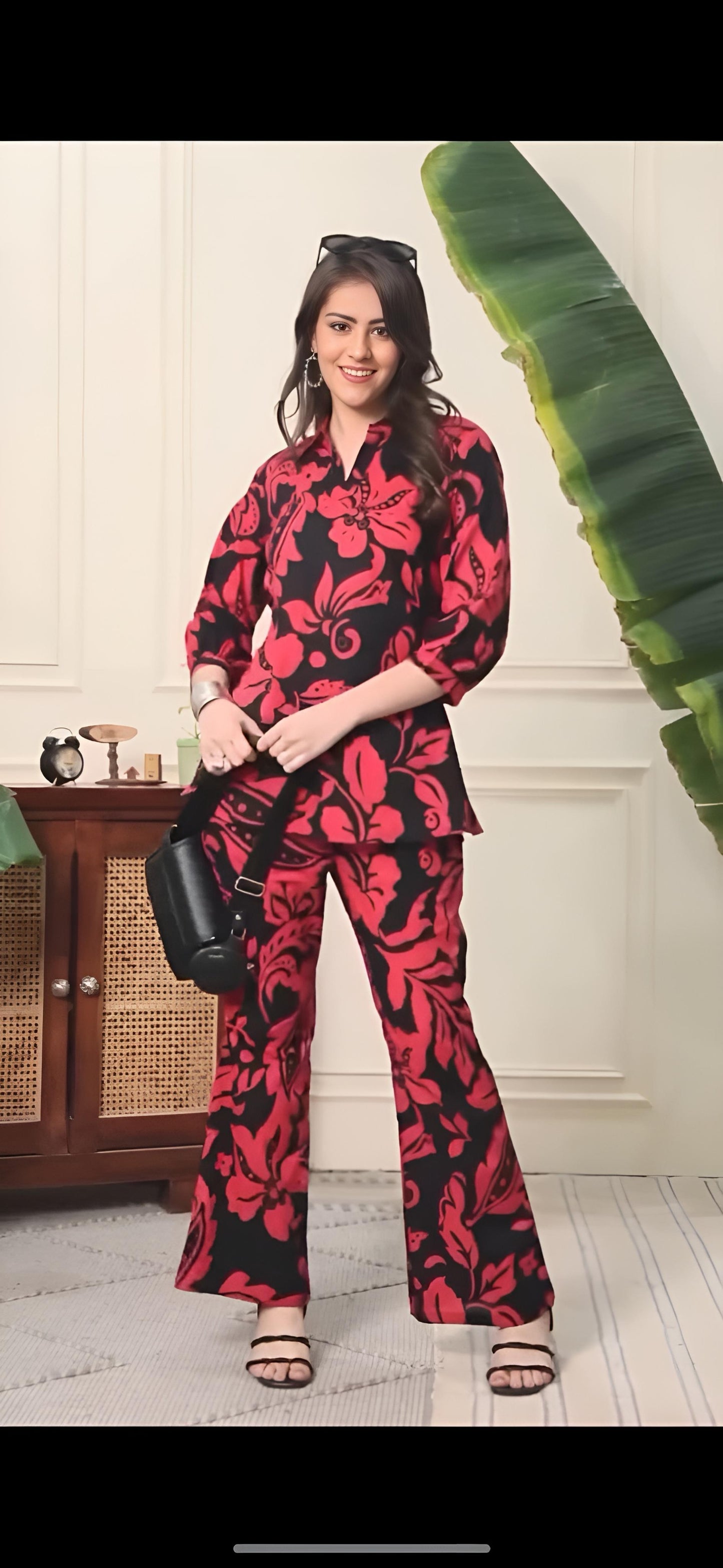 Black & Red Printed Co-ord Set