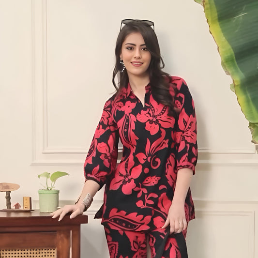 Black & Red Printed Co-ord Set