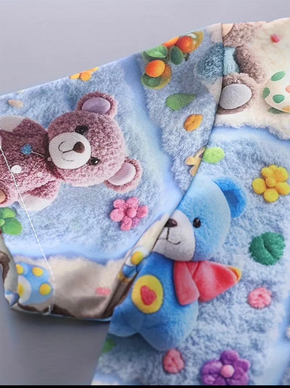 2PCS BABY BOYS BEAR 3D PRINT SHIRT & ELASTIC WAIST SHORTS SET