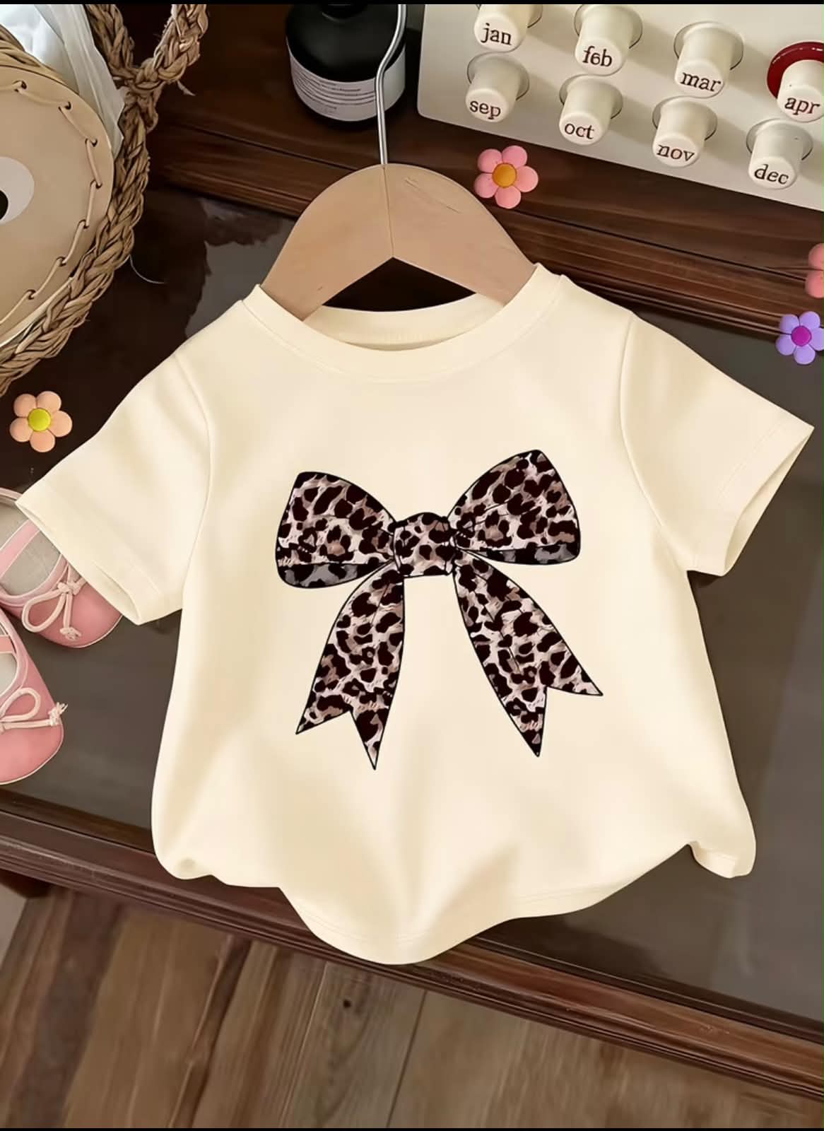 Beige Leopard Bow Girls Co-Ord Set