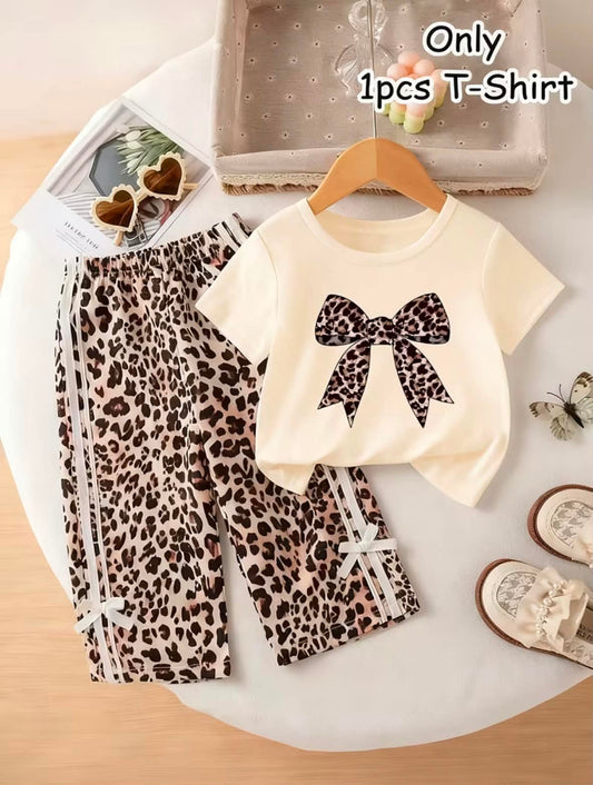 Beige Leopard Bow Girls Co-Ord Set