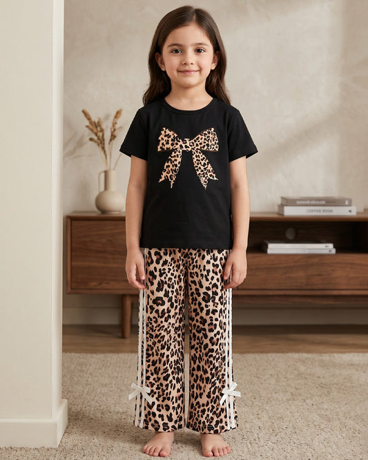 Black Leopard Bow Girls Co-Ord Set
