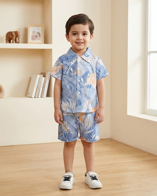 Sky Blue Floral Kids Short Set