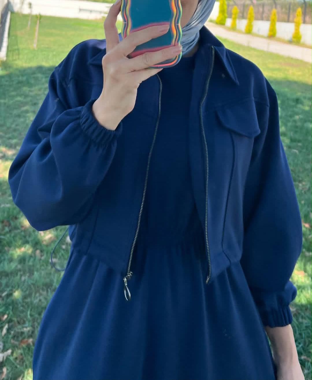 2 Pcs Long Maxi Winter Outfit With Upper Fleece Jacket