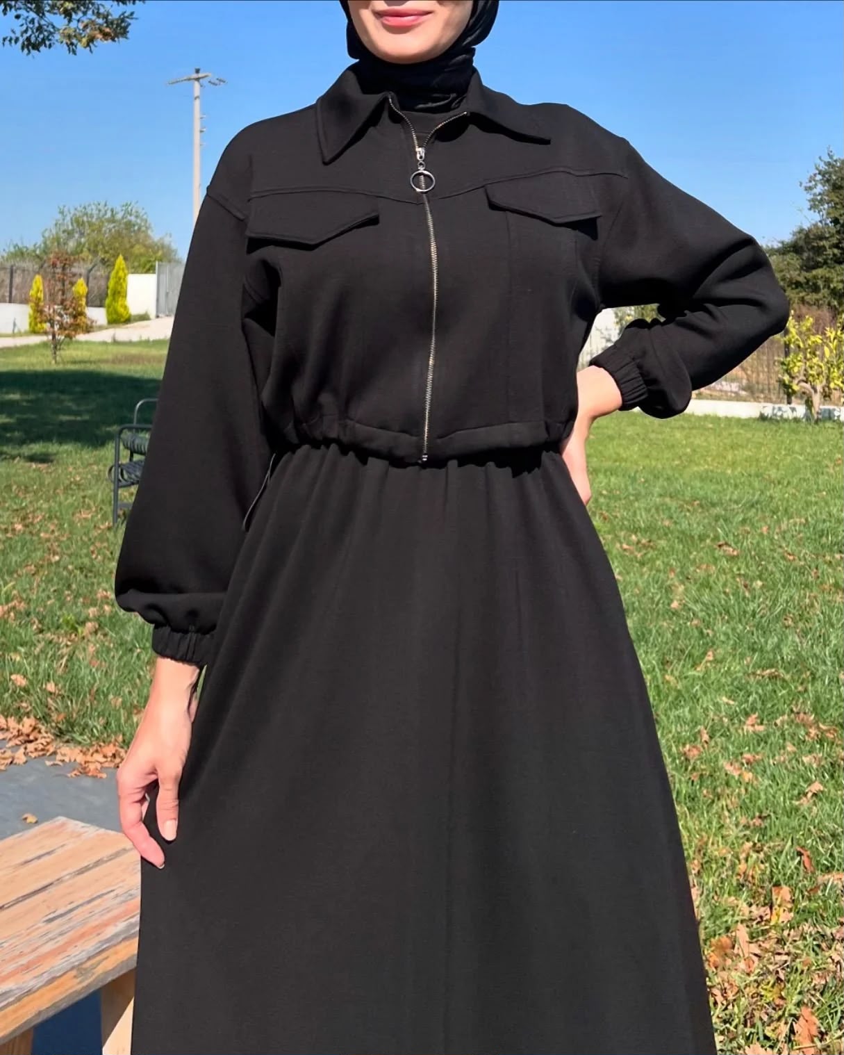 2 Pcs Long Maxi Winter Outfit With Upper Fleece Jacket
