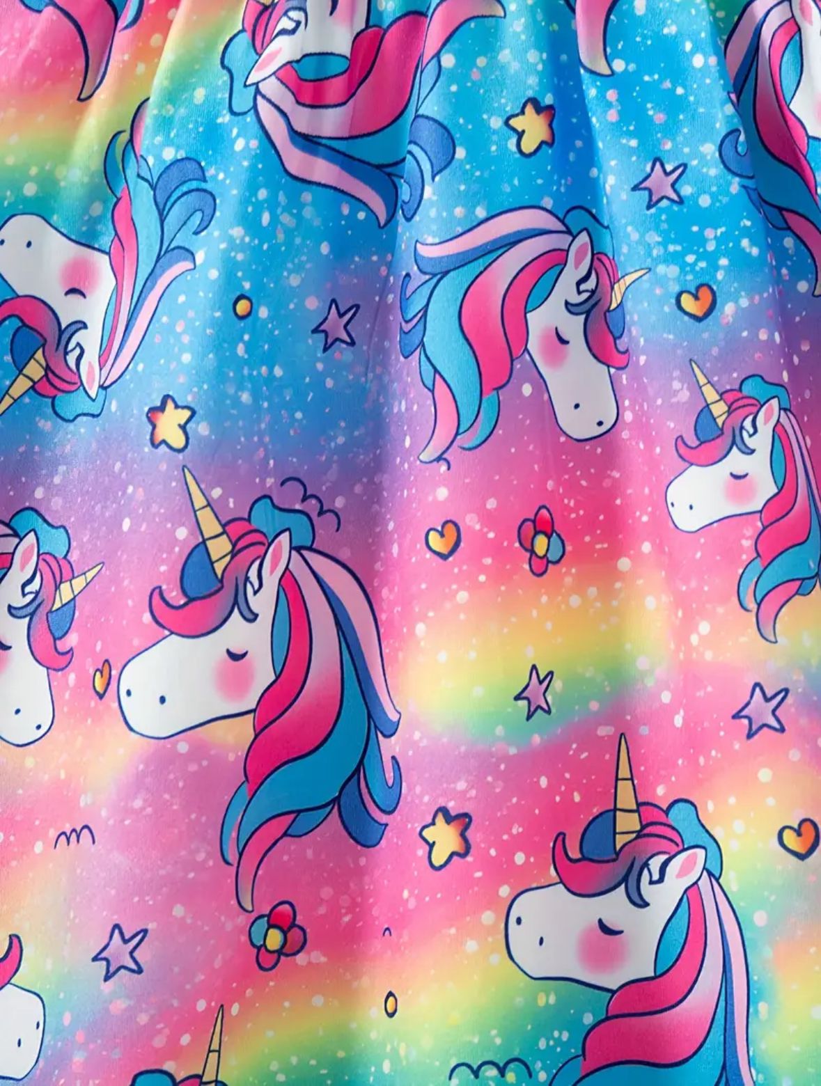 Cute Unicorn Rainbow Print Round Neck Short Sleeve Waist-Cut Dress