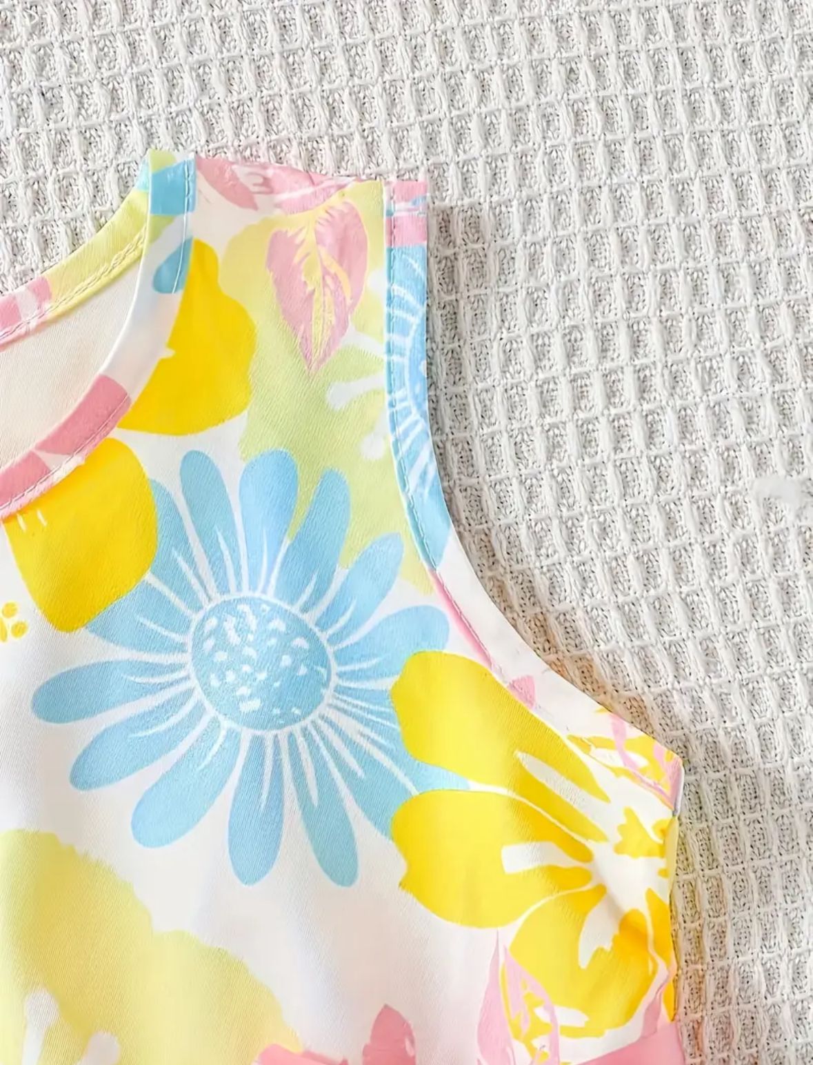 Vibrant Floral Sleeveless dress with belt for girls