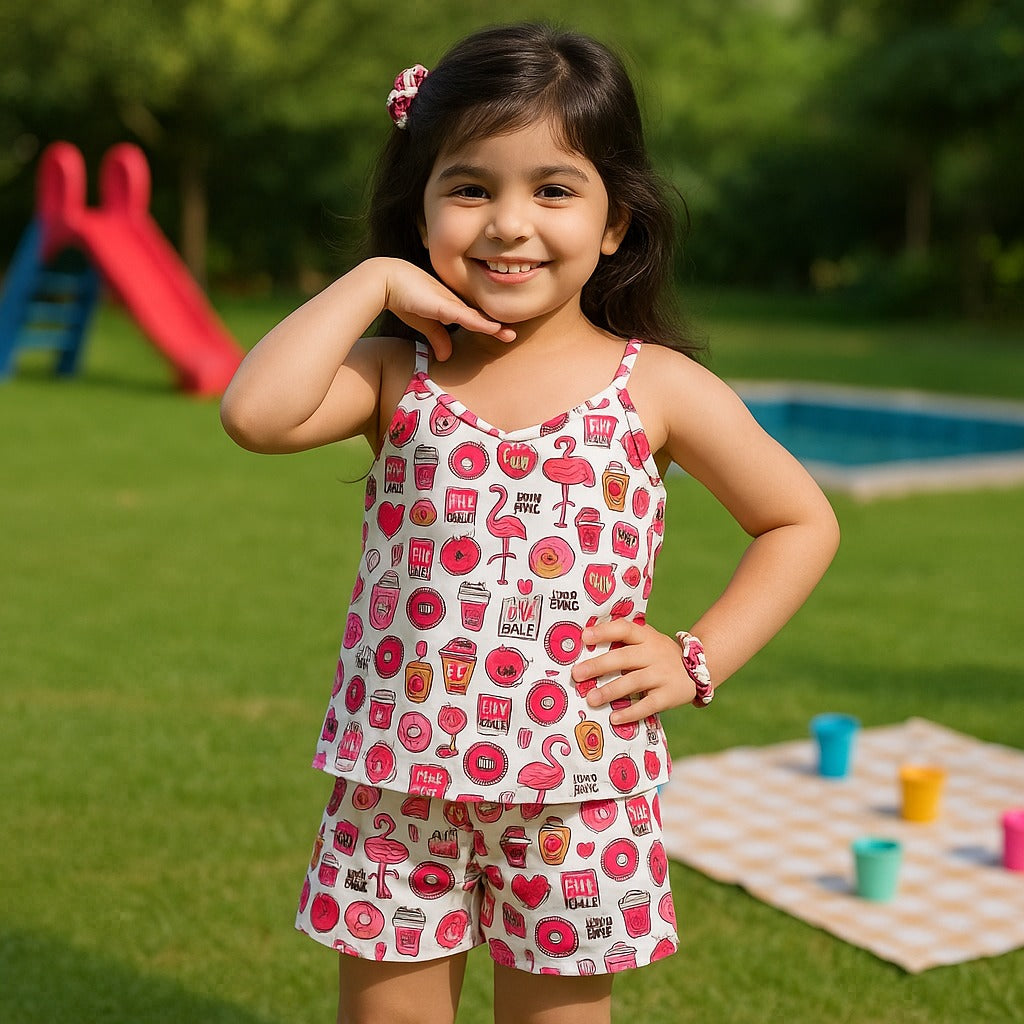 Pink Vibe Kids Short Set