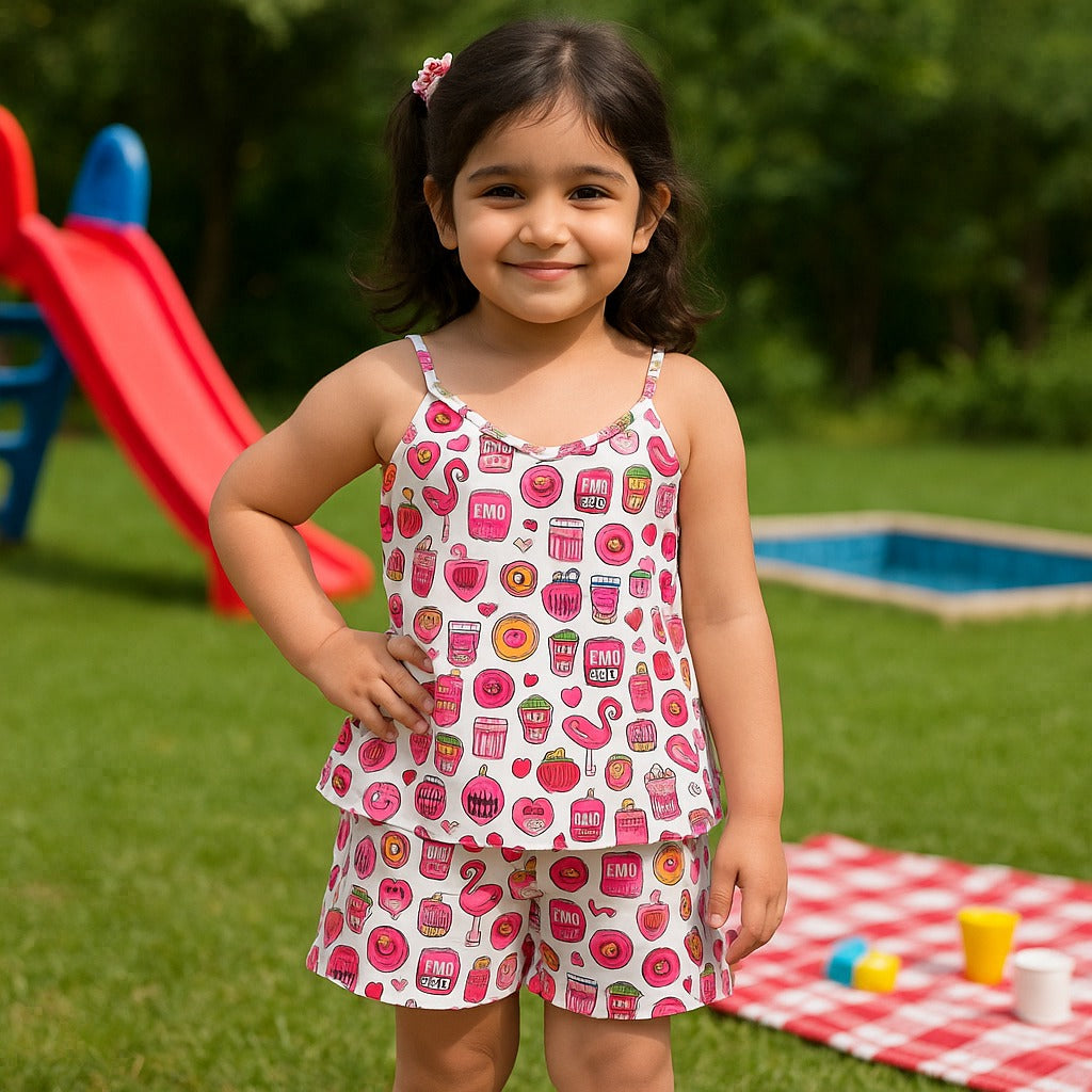 Pink Vibe Kids Short Set