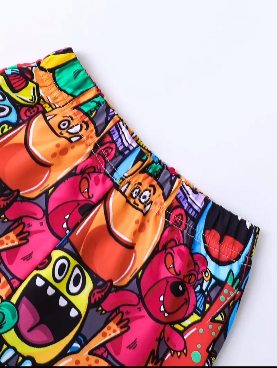 2PCS BABY BOYS CARTOON PRINT SHIRT & ELASTIC WAIST SHORTS SET