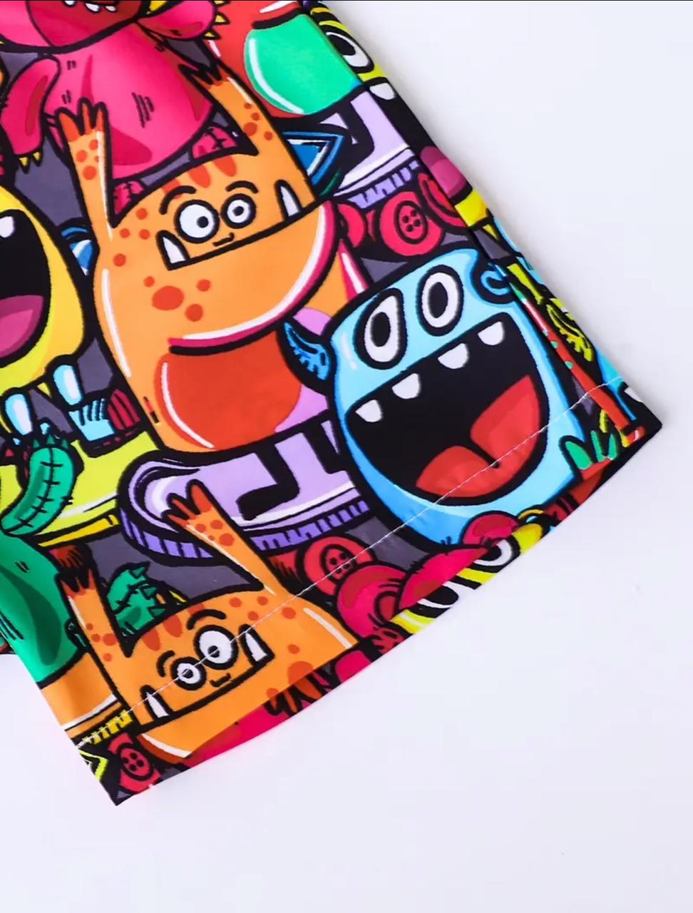2PCS BABY BOYS CARTOON PRINT SHIRT & ELASTIC WAIST SHORTS SET