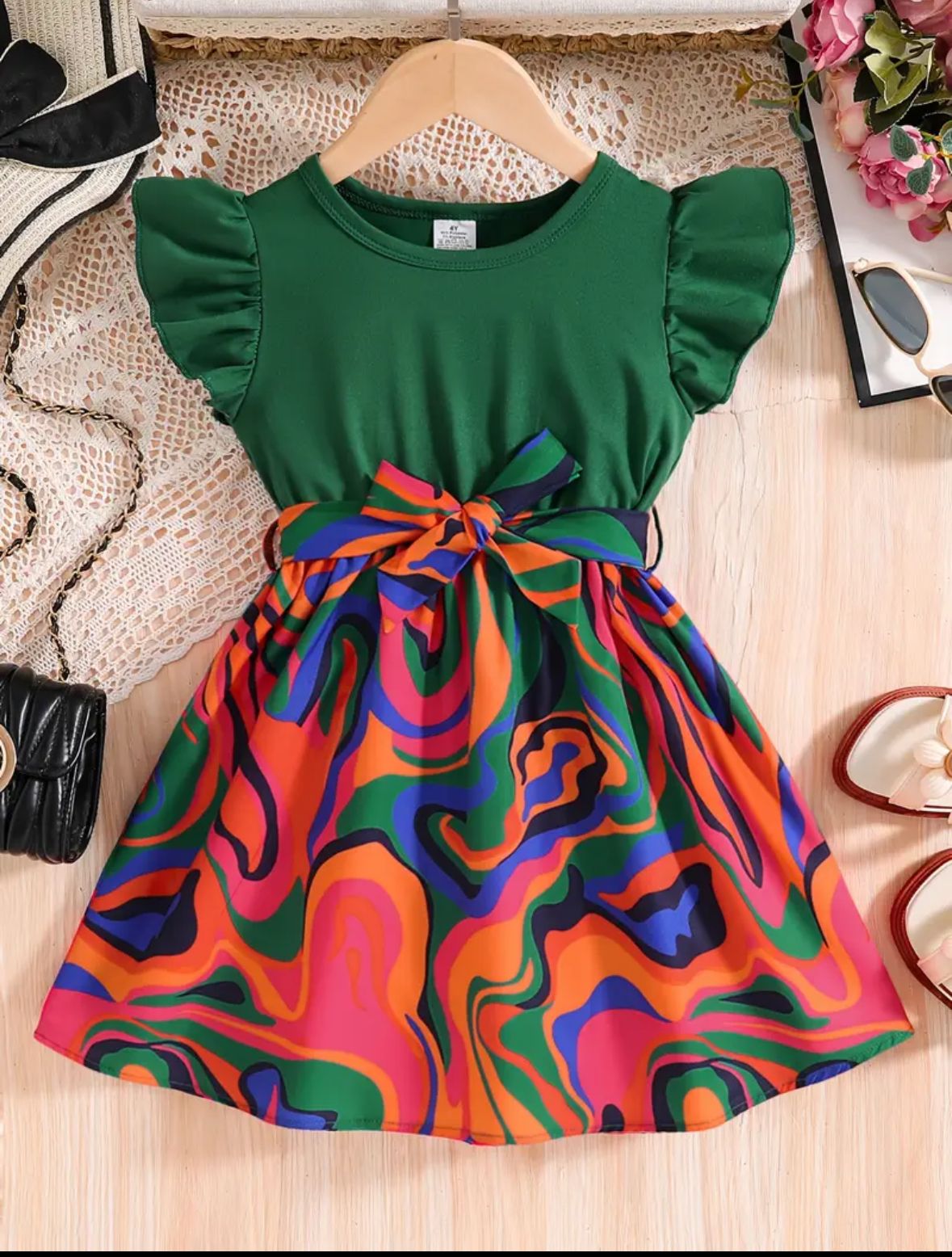 Multicolor Belted Frock Dress