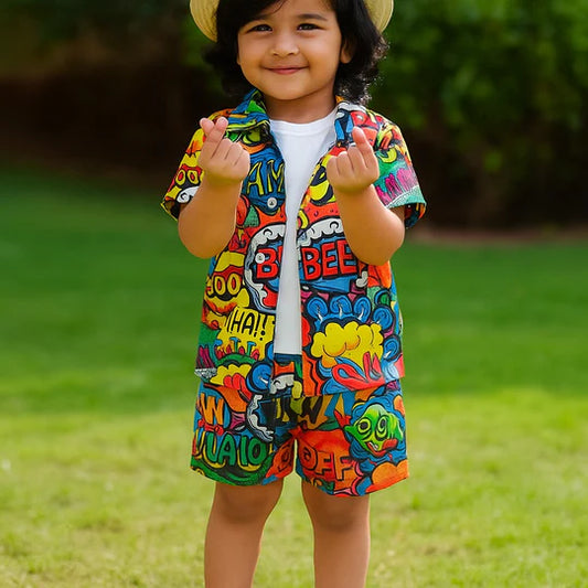 Comics Pattern Kids Short Set