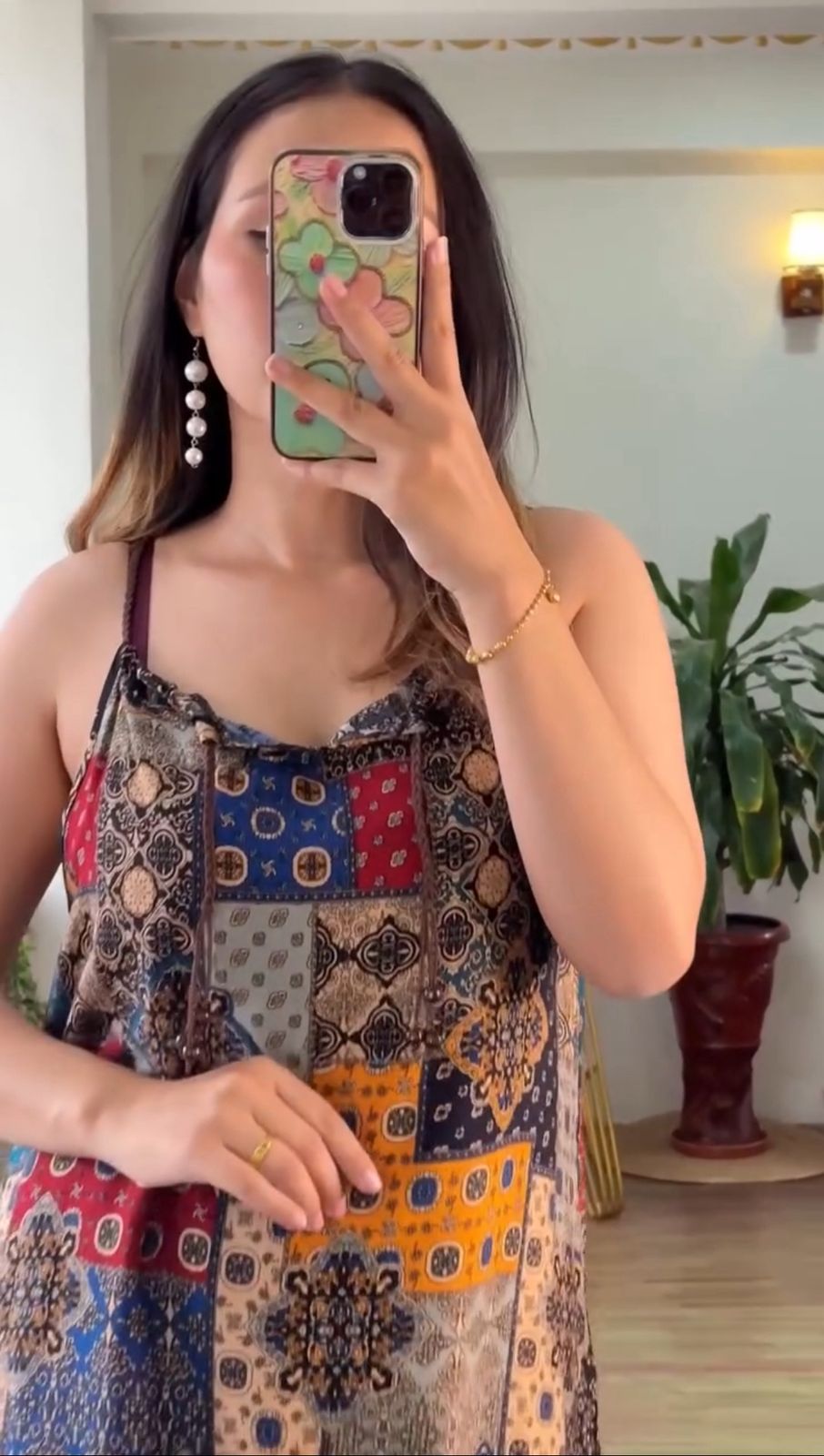 Multicolor Block Print Sleeveless Kurti with Palazzo