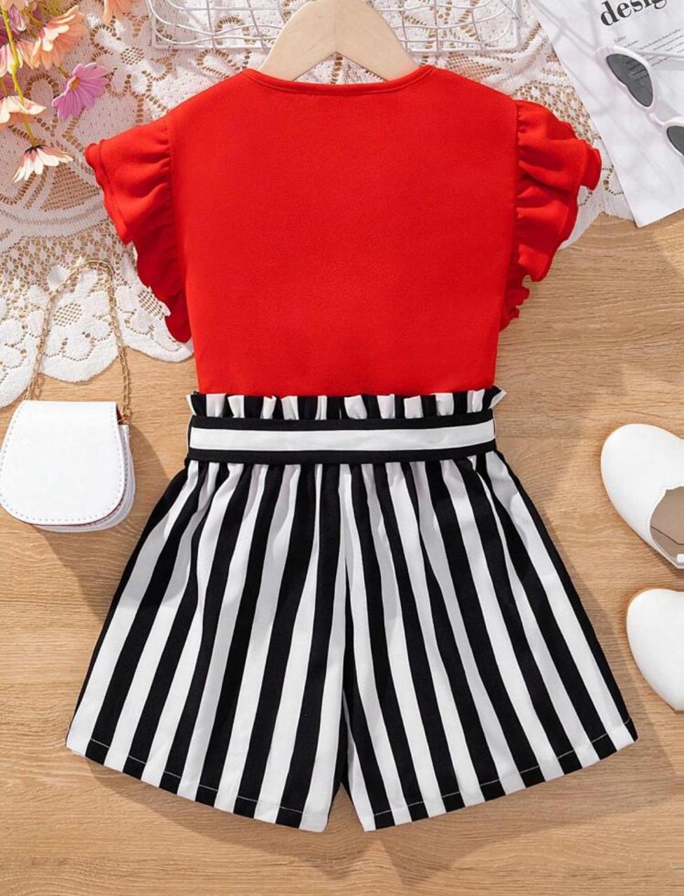 2 pcs Baby girl red top with black lining short