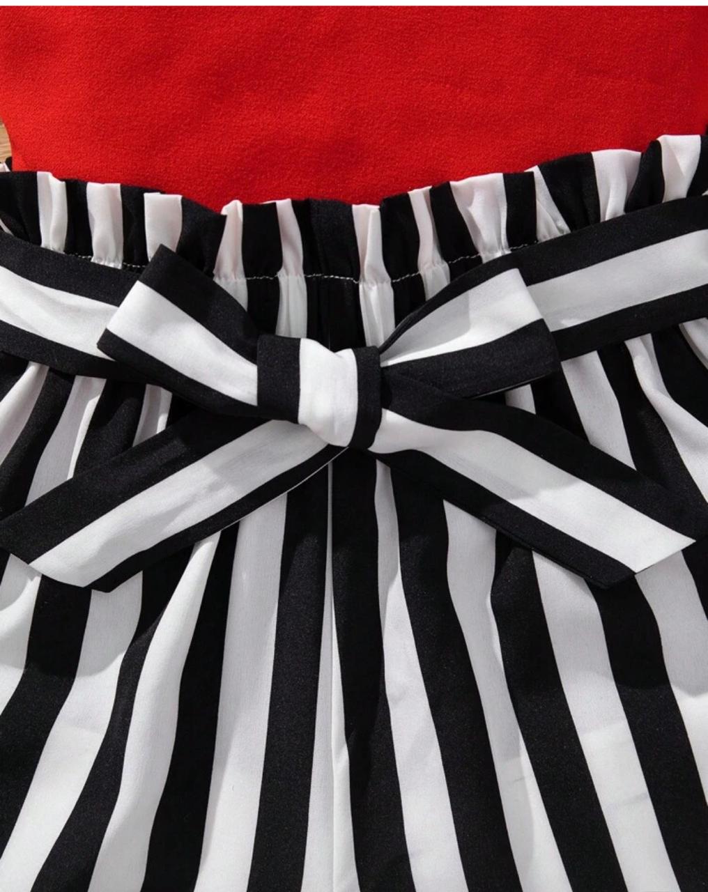 2 pcs Baby girl red top with black lining short