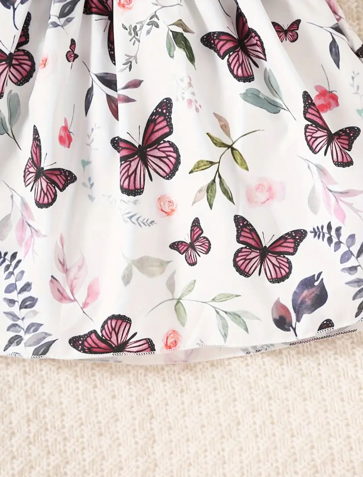 2pcs Baby Girls Sleeveless Flying Sleeve Butterfly Print Dress With Belt