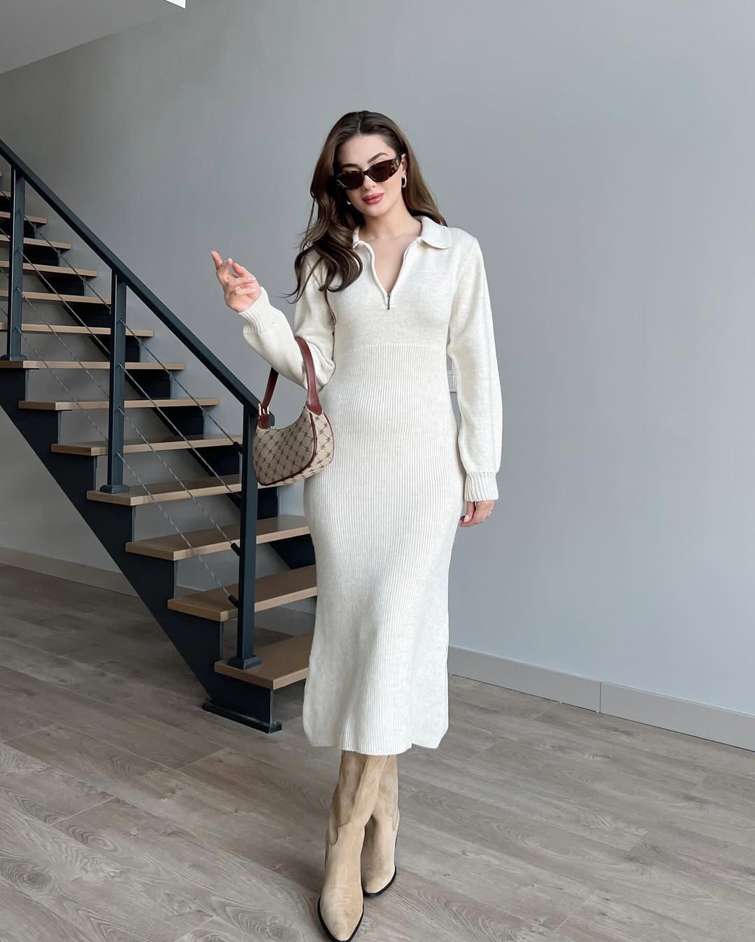 Knit Zipper Midi Sweater Dress