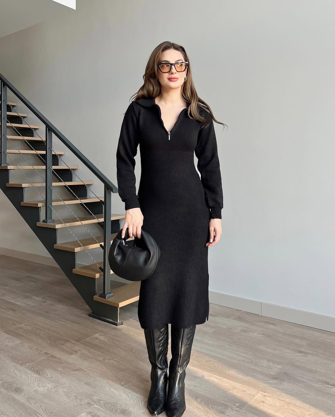 Knit Zipper Midi Sweater Dress