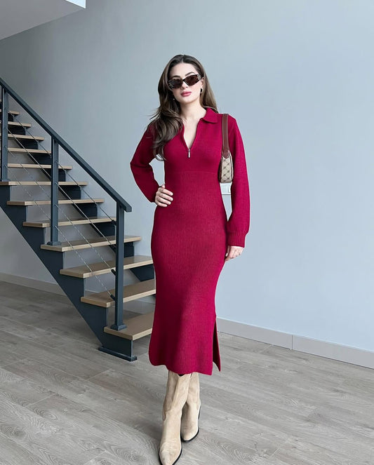 Knit Zipper Midi Sweater Dress