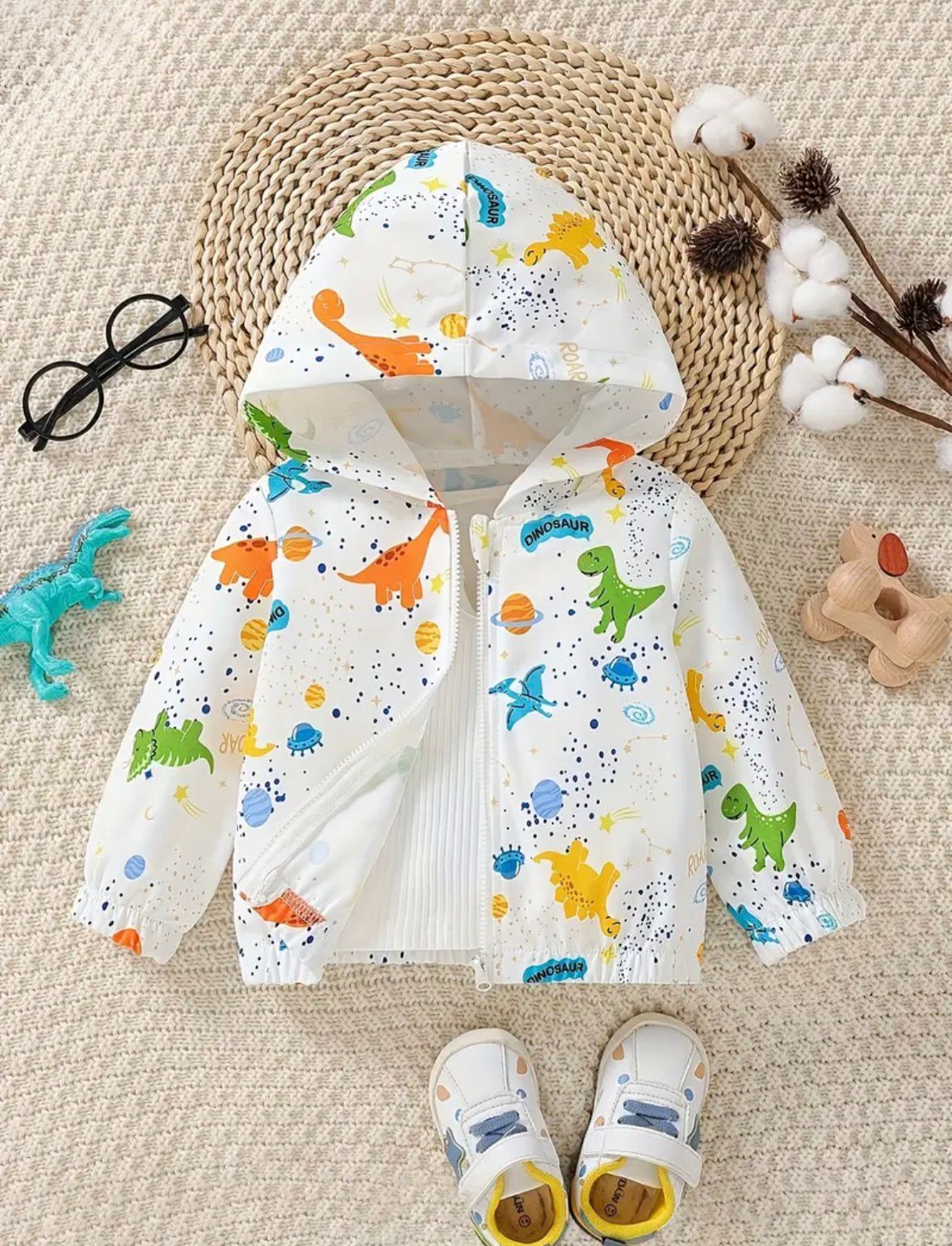 Baby Dinosaur Print Hooded Zip-Up Jacket