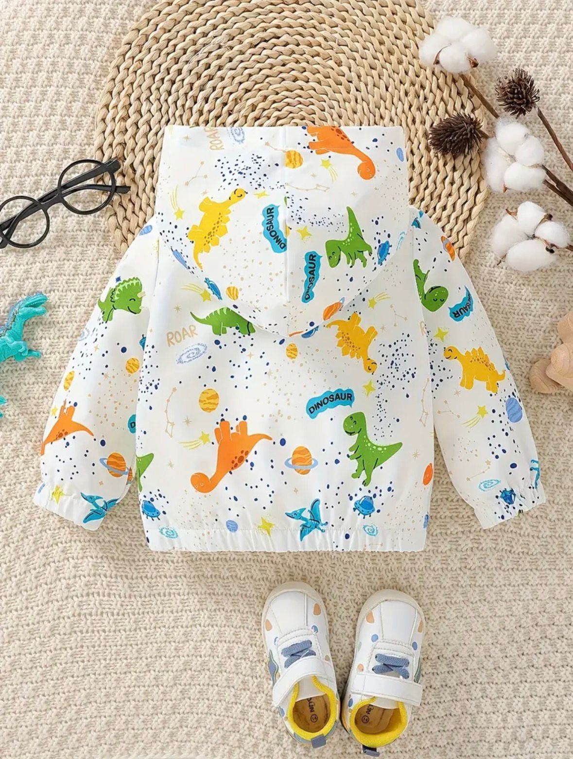 Baby Dinosaur Print Hooded Zip-Up Jacket
