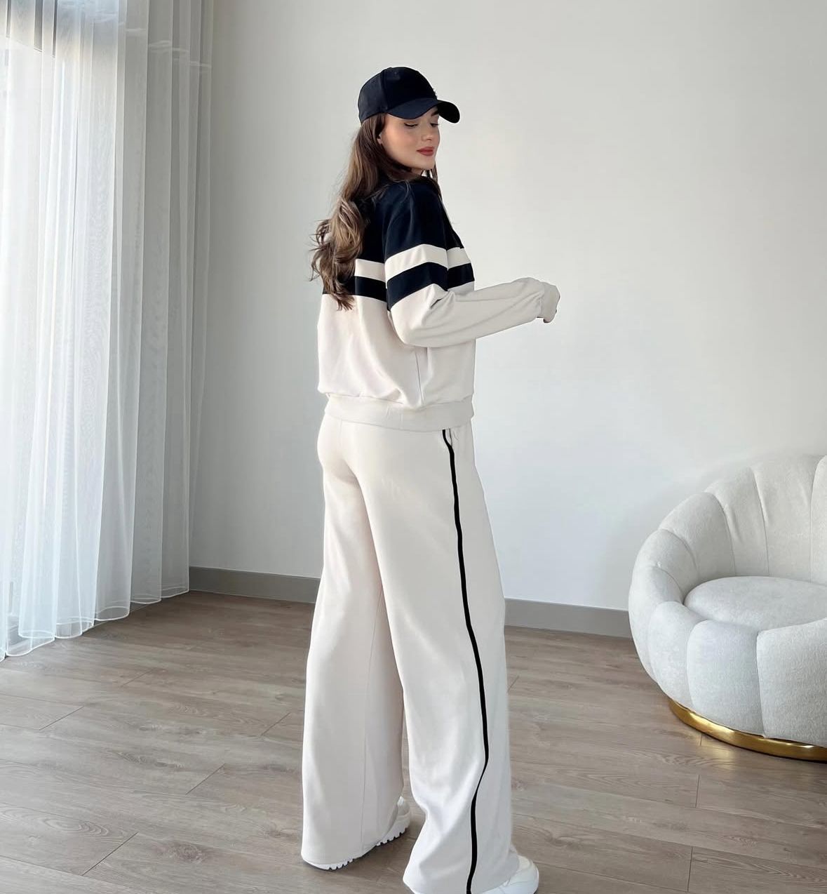 Retro Style Zip-Up Track Jacket & Wide Leg Pants Set