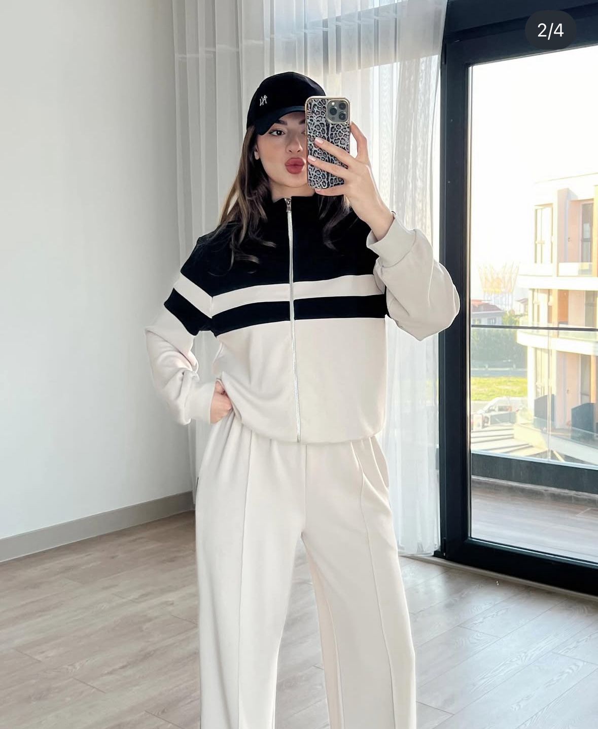 Retro Style Zip-Up Track Jacket & Wide Leg Pants Set