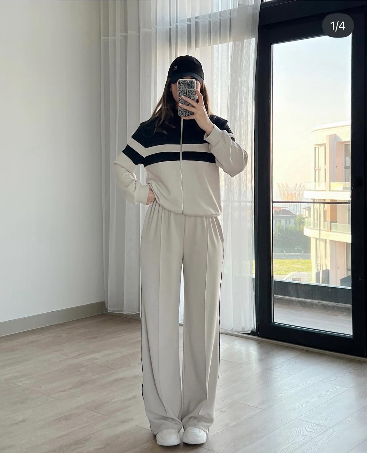 Retro Style Zip-Up Track Jacket & Wide Leg Pants Set
