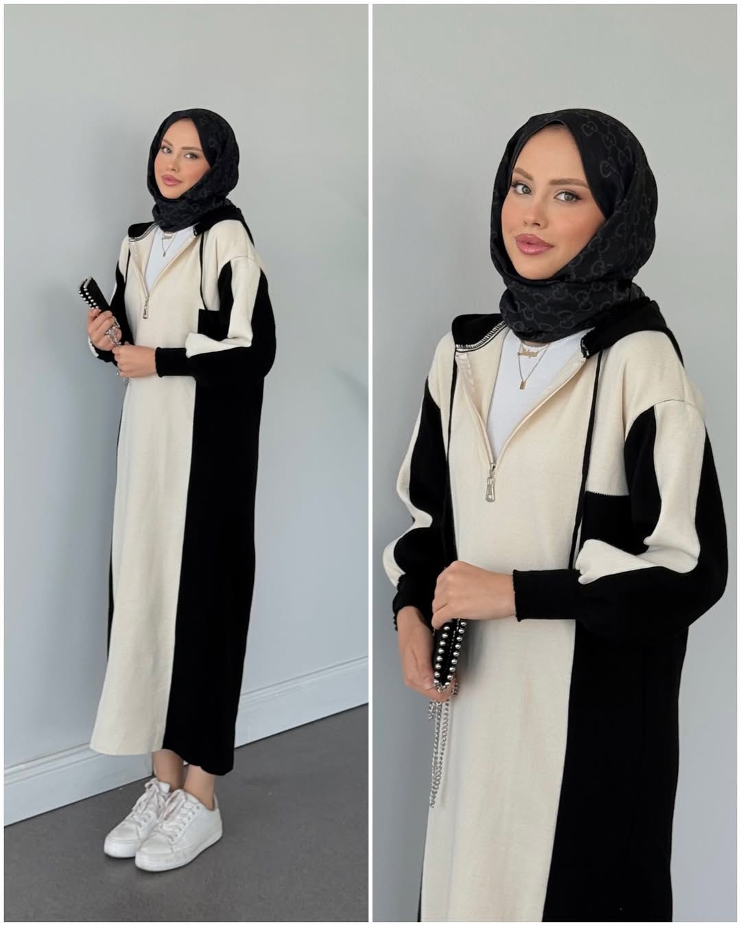 Panel Zipper Long Hoodie Top