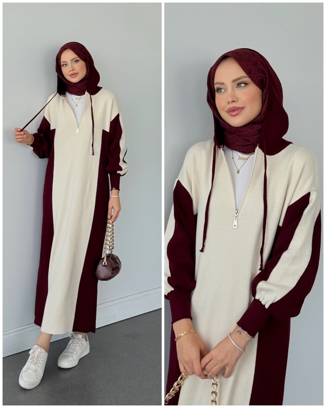 Panel Zipper Long Hoodie Top