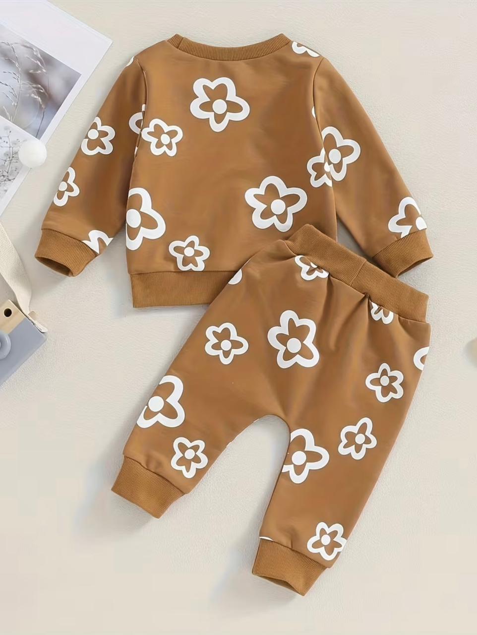 Brown Cosy Flower Two-Piece