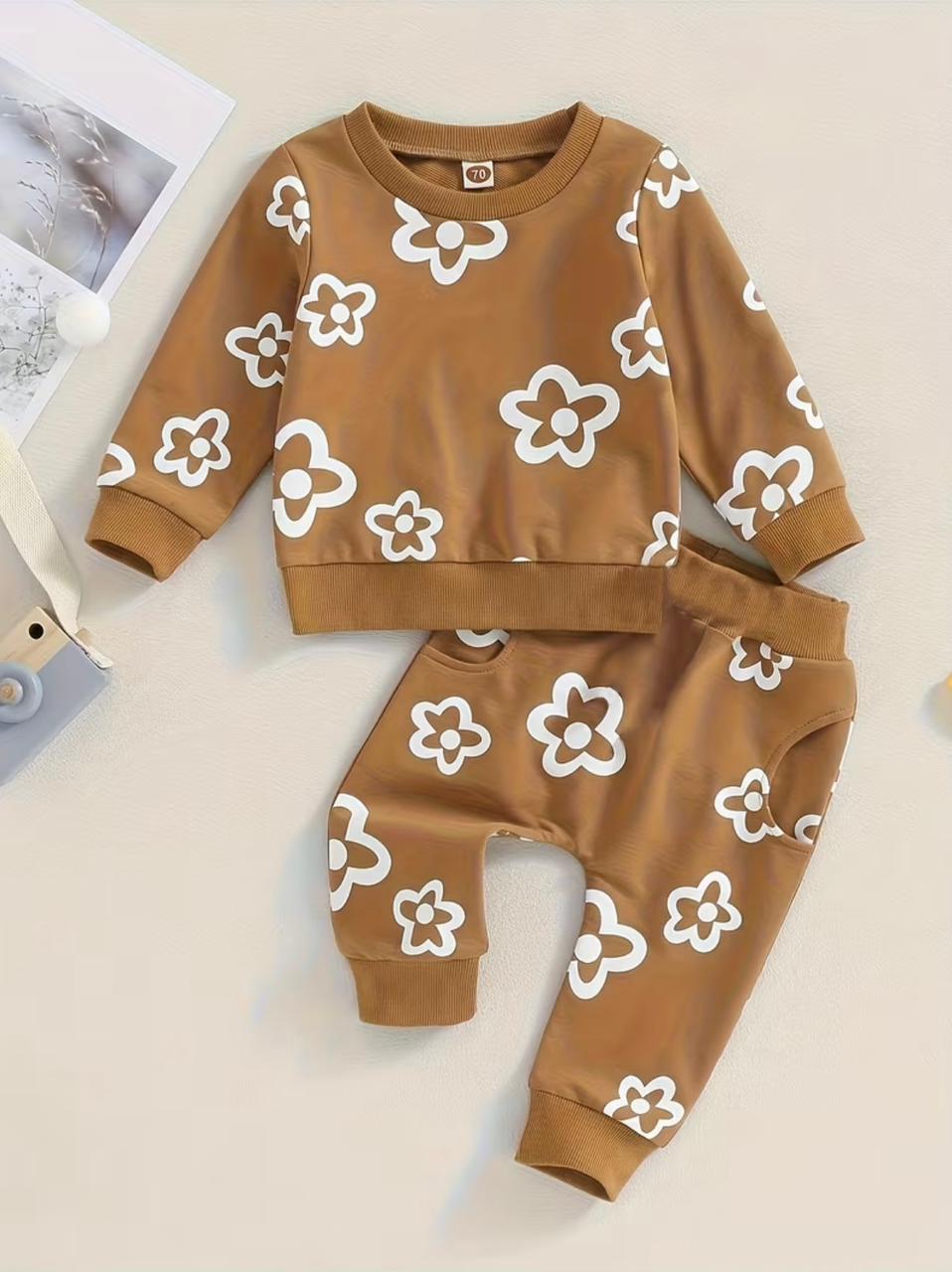 Brown Cosy Flower Two-Piece