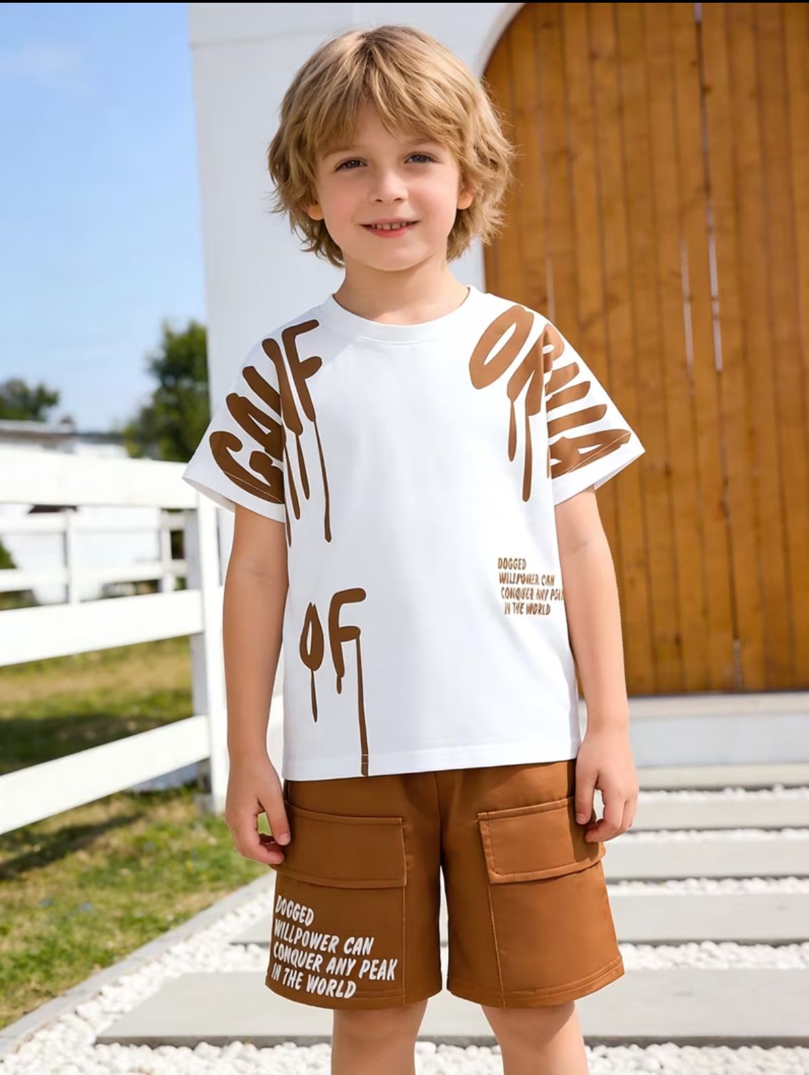 2pcs Boys' Fashion Summer Casual Cargo Pants and T-Shirt Set