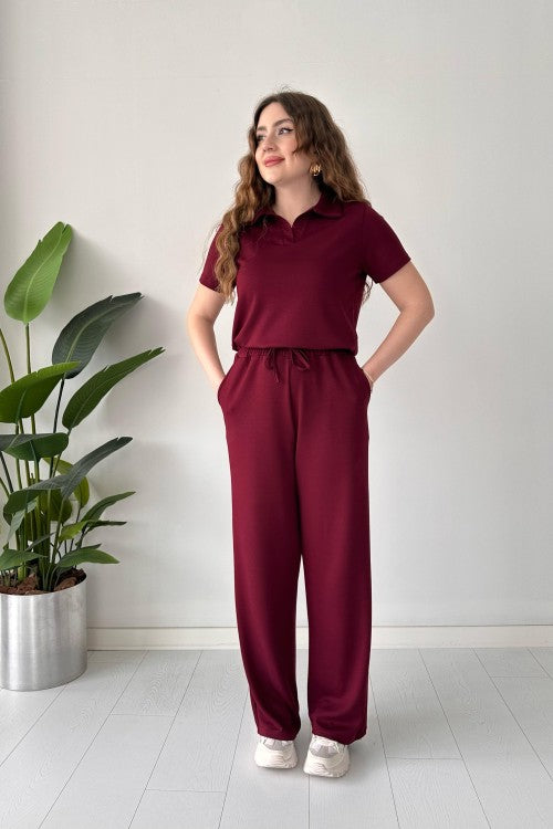 Summer Casual Women's Polo Collar Top & Trouser Set